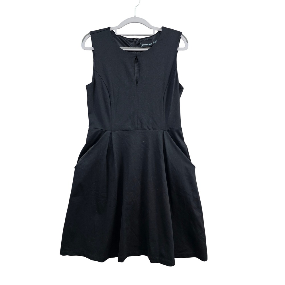 Cynthia Rowley Fit & Flare Dress Womens Medium Black Keyhole Sleeveless Pockets